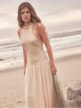 Free People FP Beach Halter Beige Maxi Dress - Elegant Beach-Ready Style